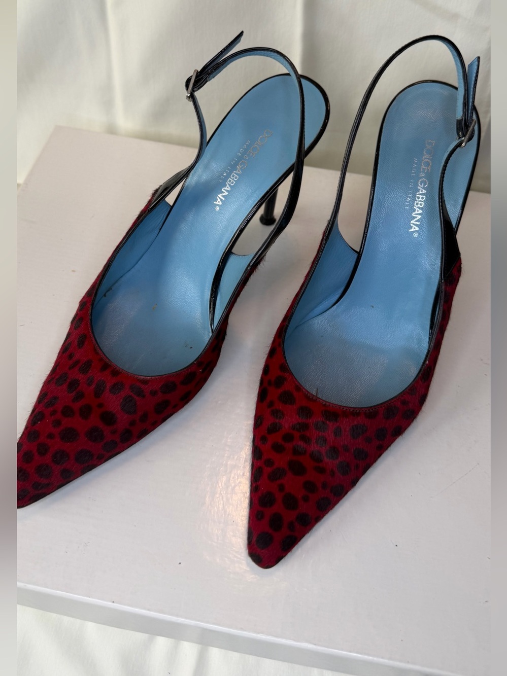 Dolce & Gabbana Red and Black Leopard-Print Slingback Pumps